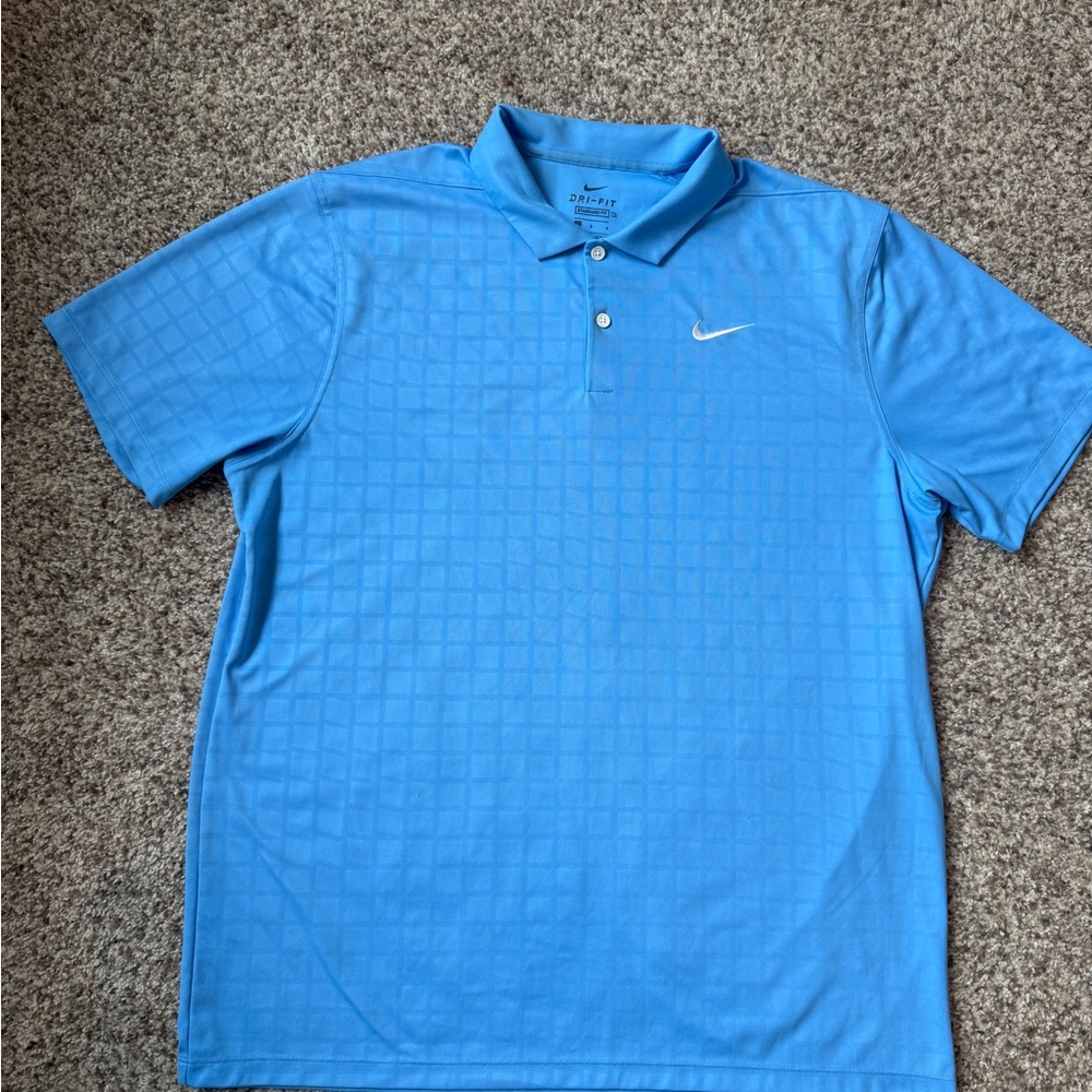 Nike Men's Sky Blue Polo with Checkered Design